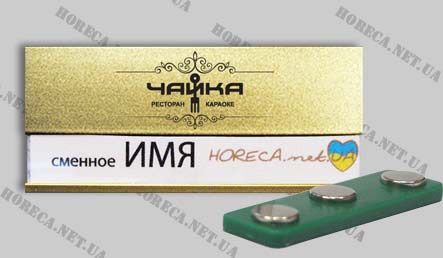 Бейдж металлический магнитный для официантов ресторана Чайка, город Киев