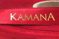 Атласная лента  с печатью  вспененой краской, ширина 15 мм, номер ленты К309, нанесение - логотип компании Kamana, печать вспененой краской цвета золото, город Днепропетровск