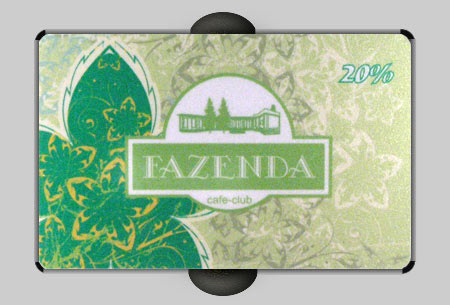 Пластиковая карта клуба Fazenda, основа серебро, печать 4+4, магнитная полоса Hi-co, глянцевый ламинат, город Винница

