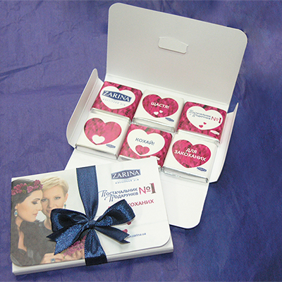 Шоколадный подарок конверт на 6 шоколадок с логотипом